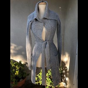 Long cardigan wrap wool grey sweater XS pockets